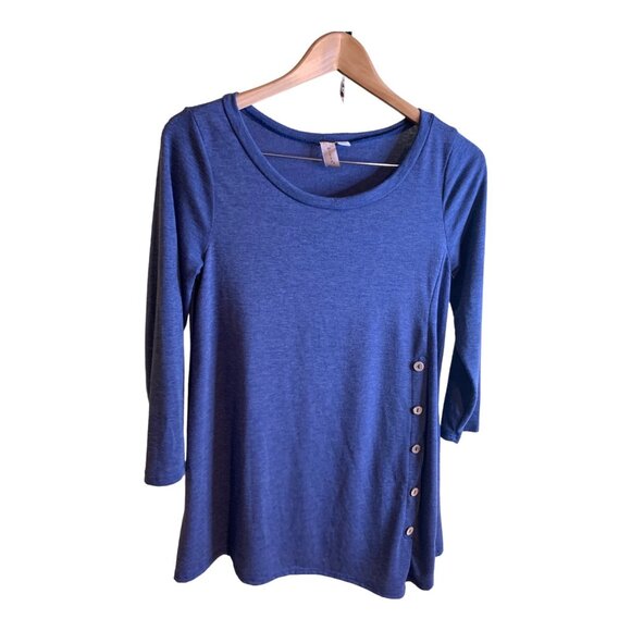 MISA Womens Tunic Blouse Small Blue Button Detail 3/4 Sleeve Normcore Preppy - Picture 2 of 8